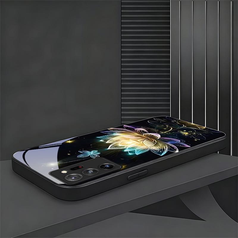Crystal Lotus Art Black Phone Case For Samsung Galaxy Note 10 20 A 06 A07 12 A13 A14 A15 A16 A17 A22 A23 24 25 26 Glass Cover