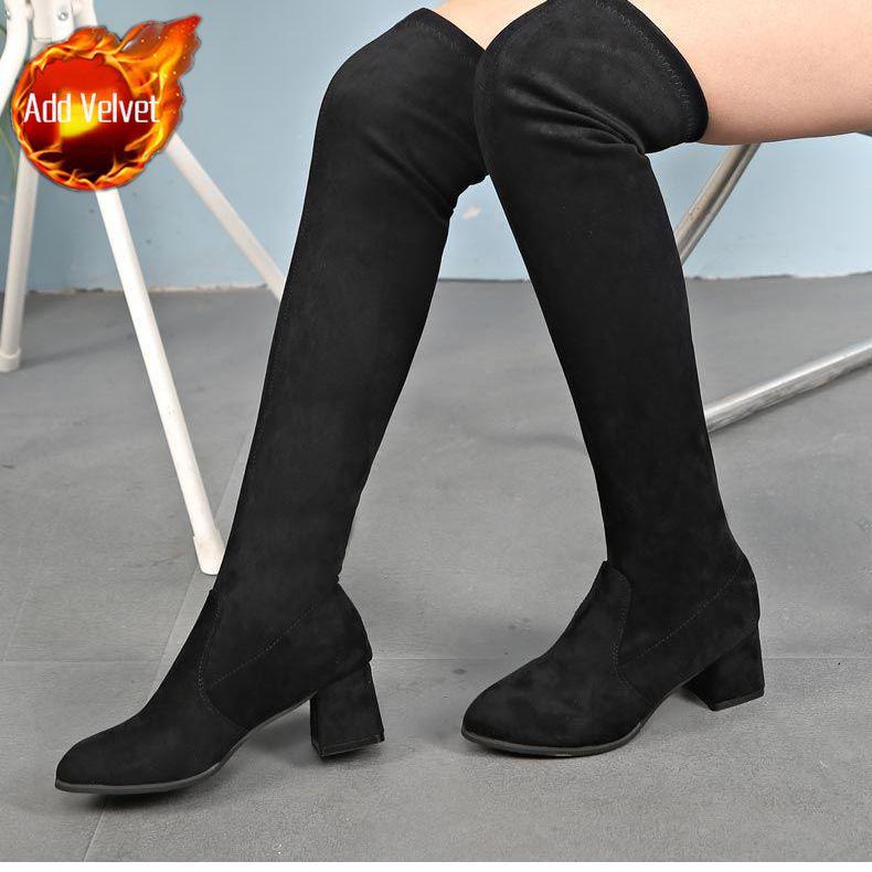 Elegant Heeled Women's Long Boots Above Over The Knee High Heels Thigh Pointed Toe Ladies Shaft Shoes Elastic Spring Autumn Hot