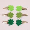 6pcs Sparkly Clover Hair Clips Girls ST'patrick's Day Hairpins Glitter Green Flower Hair Clips Children Kids Headwear