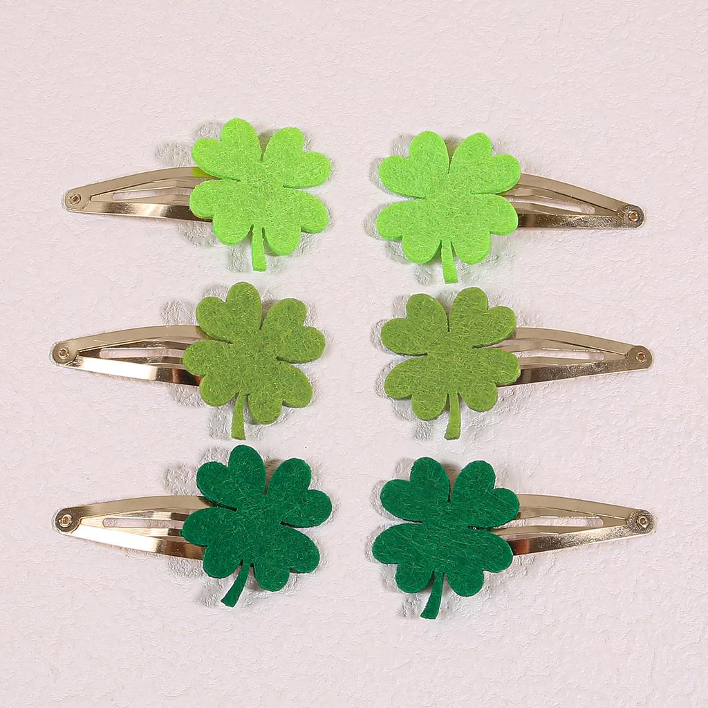 6pcs Sparkly Clover Hair Clips Girls ST'patrick's Day Hairpins Glitter Green Flower Hair Clips Children Kids Headwear