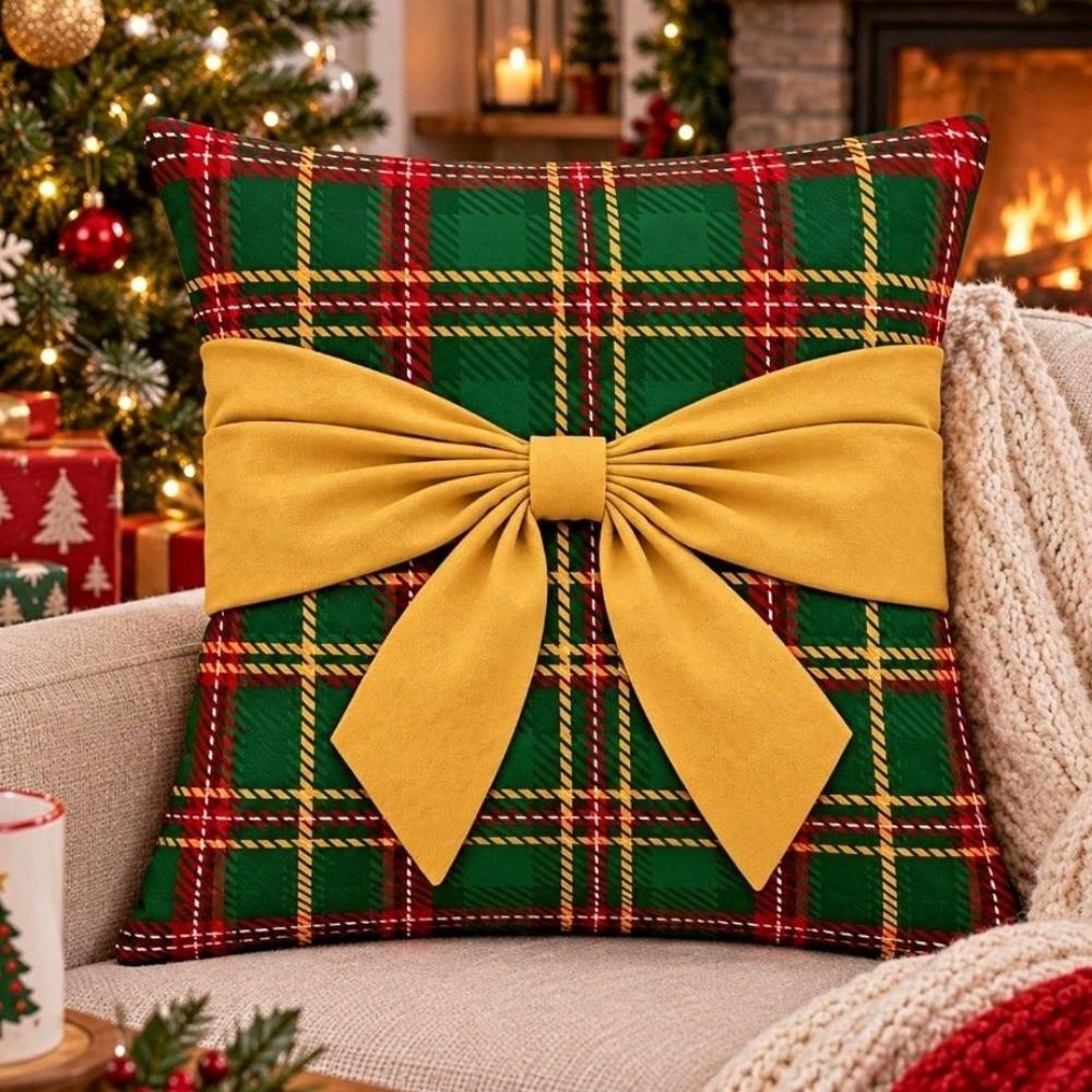 Festive Christmas Pillow Cover Plaid Sofa Pillowcase Holiday Decor Throw Pillow Cover Cozy