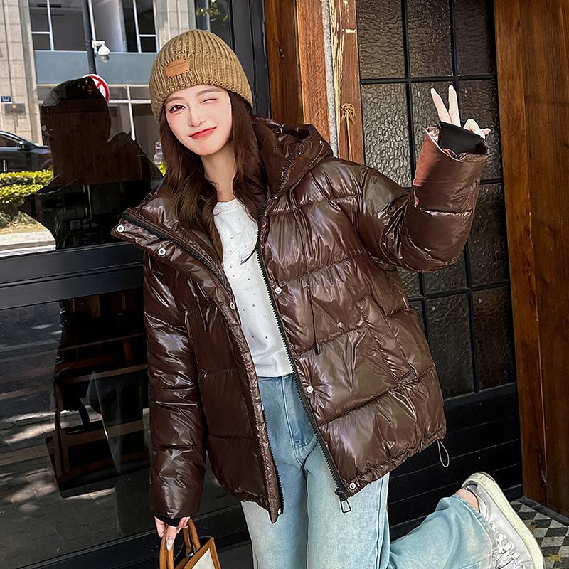 Fluffy jacket new winter short women's hooded cotton clothes glossy leave-in bread clothes thickened