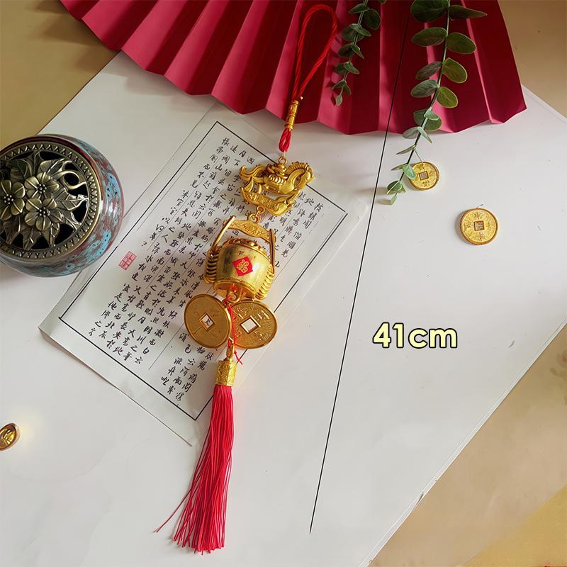 Chinese New Year Gold Color Plastic Horse Pendant Long Red Tassel Ornaments For Car Home Decor Lucky Charm Hanging Decoration