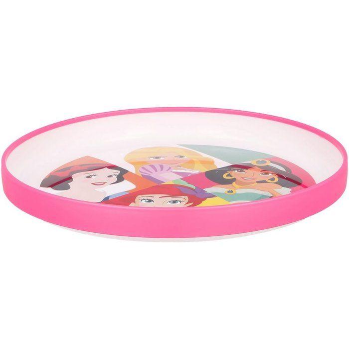 Tataway Assiette à dîner en plastique blanche et rose Disney Princesses Blanche-Neige Ariel Jasmin Raiponce avec base antidérapante
