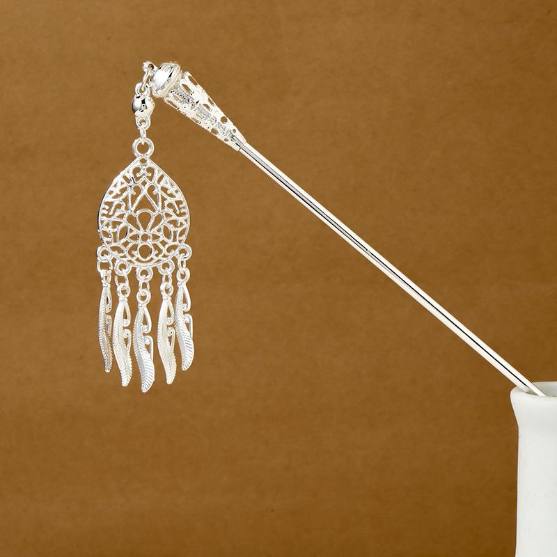 Ethnic Style Imitation Miao Silver Colored Long Feather Fringed Earrings, Hot Selling In Attractions, Antique Hairpin Jewelry for Women
