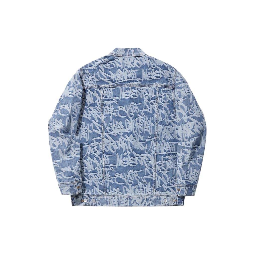 Li-Ning Full Print Turn-Down Collar Loose Denim Sports Jacket Men Outerwear Light-Blue AJDU141-1