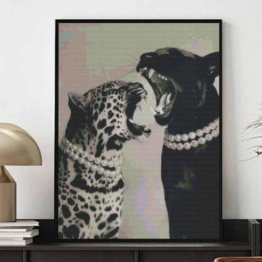 Jaguar vs Panther DIY Diamond Art Painting Kit with Shiny Resin Diamonds for Adults Relaxing Craft Wall Decor and Handmade Gift Idea Set Decor