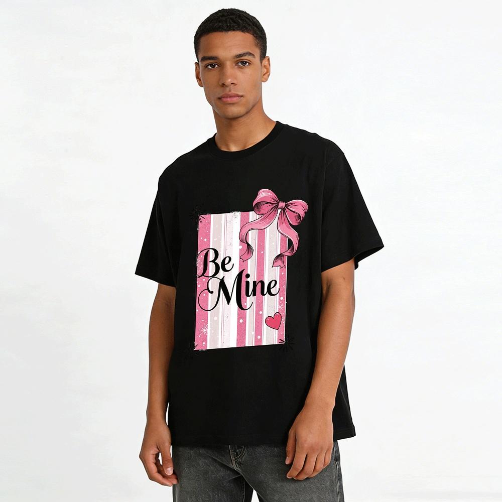 Valentine's Day Be Mine Pink Bow Striped Print Casual Top Pure Cotton T-shirt