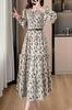 Floral Chiffon Long with Stylish and Elegant for Spring and Autumn [Chubikime] Women's Dress, A-Line, Flared, Belt,