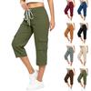 Pantalon cargo décontracté ample pour femme Longueur mi-mollet Taille à cordon de serrage Bande élastique Design de poche Vêtement de travail confortable