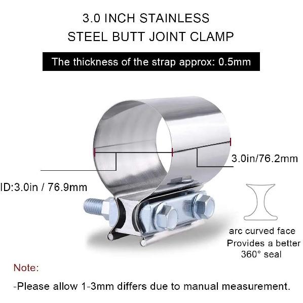 4/8pcs 3 Inch Butt Joint Exhaust Band Clamp Muffler Sleeve Coupler Stainless Steel