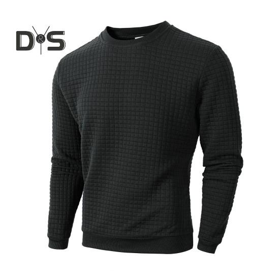 

Мужской весенний топ с 3D-клеткой, текстурой O-образного выреза, облегающий крой, длинный рукав, низ, однотонная эластичная футболка-пуловер M чёрный