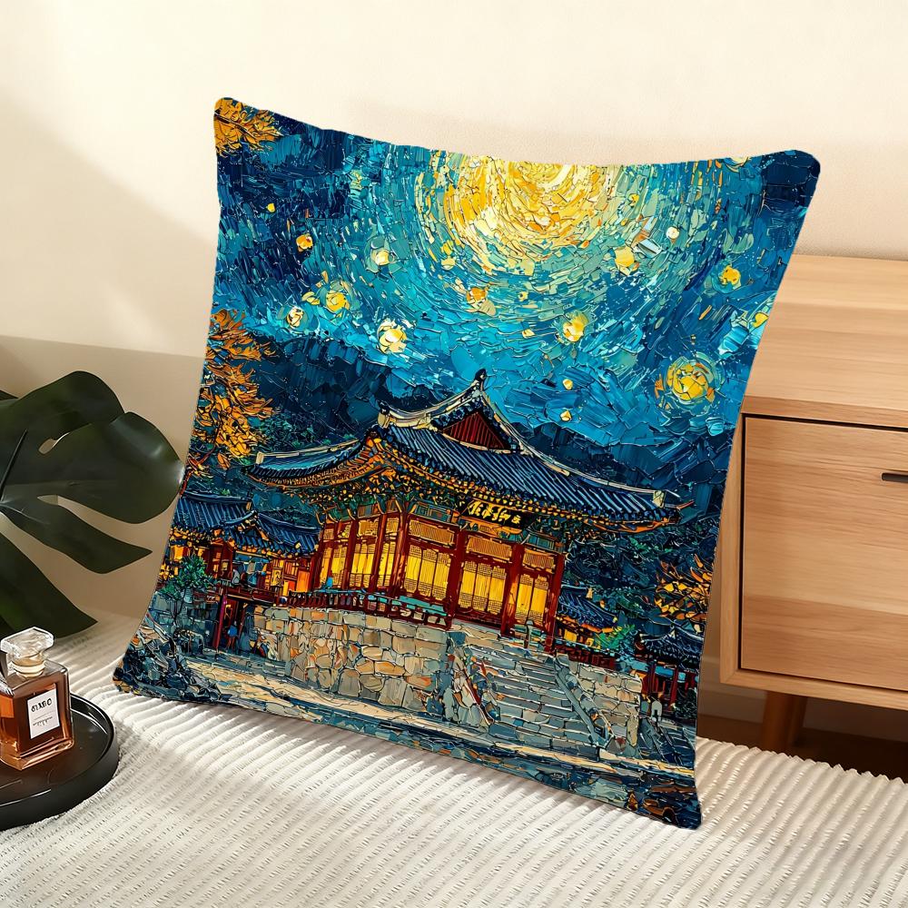 Korea Foguo Temple Cushion Cover Soft Short Plush Pillow Cover Smooth Cozy Texture Aesthetic Cushion Case Home Decor