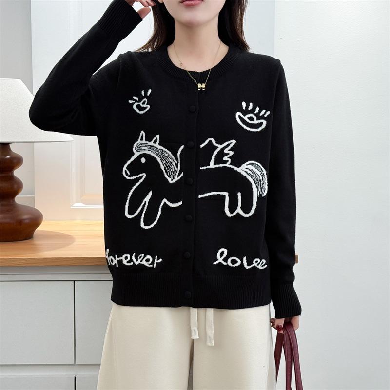 2026 Spring Plus Size Red Jacquard Knit Cardigan for Women - Long Sleeve Sweater, New Year Style for Chubby Girls