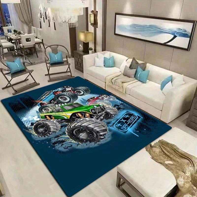 1pc Monster Truck Pattern Fleece Bath Rug | Soft And Comfortable Floor Decor For Office, Home, Living Room, Bedroom, Kitchen, Ba