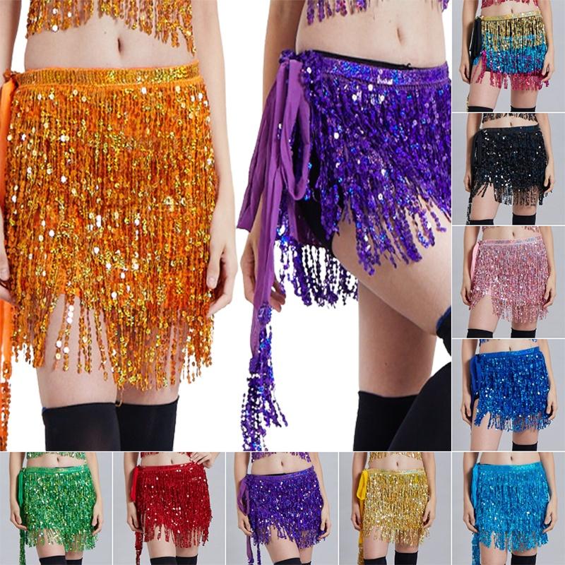 Sequin Tassel Fringe Skirt Belly Dance Costume Hip Scarf Wrap Shimmering And Elegant