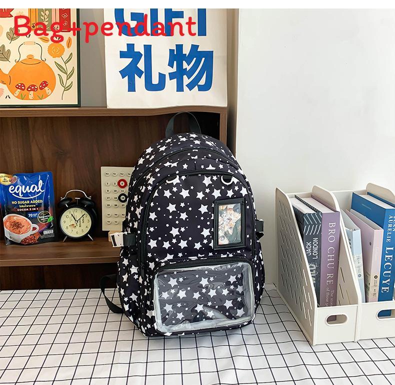 Star Pattern Nylon School Backpack With Padded Straps For Students
