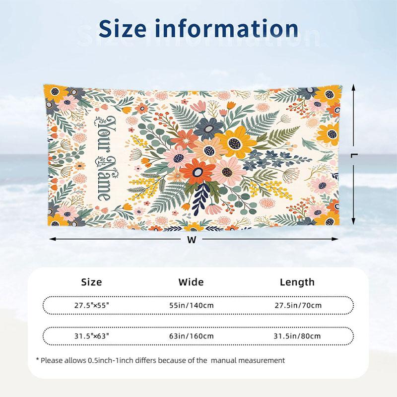 Floral Elegance Birds Theme Quick Dry Beach Towel Custom Name Text Print Large Sand Resistant Towel Beach Vacation
