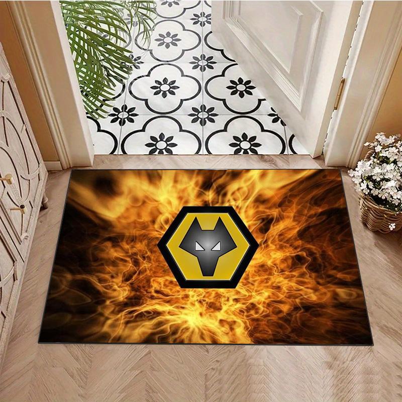 Wolverhampton Wanderers FC Vlam Rook Wolf Wapen Print Vloerkleed Premier League Voetbal Vloerkleed Sportfan Woonkamer Slaapkamer Huisdecoratie Mat