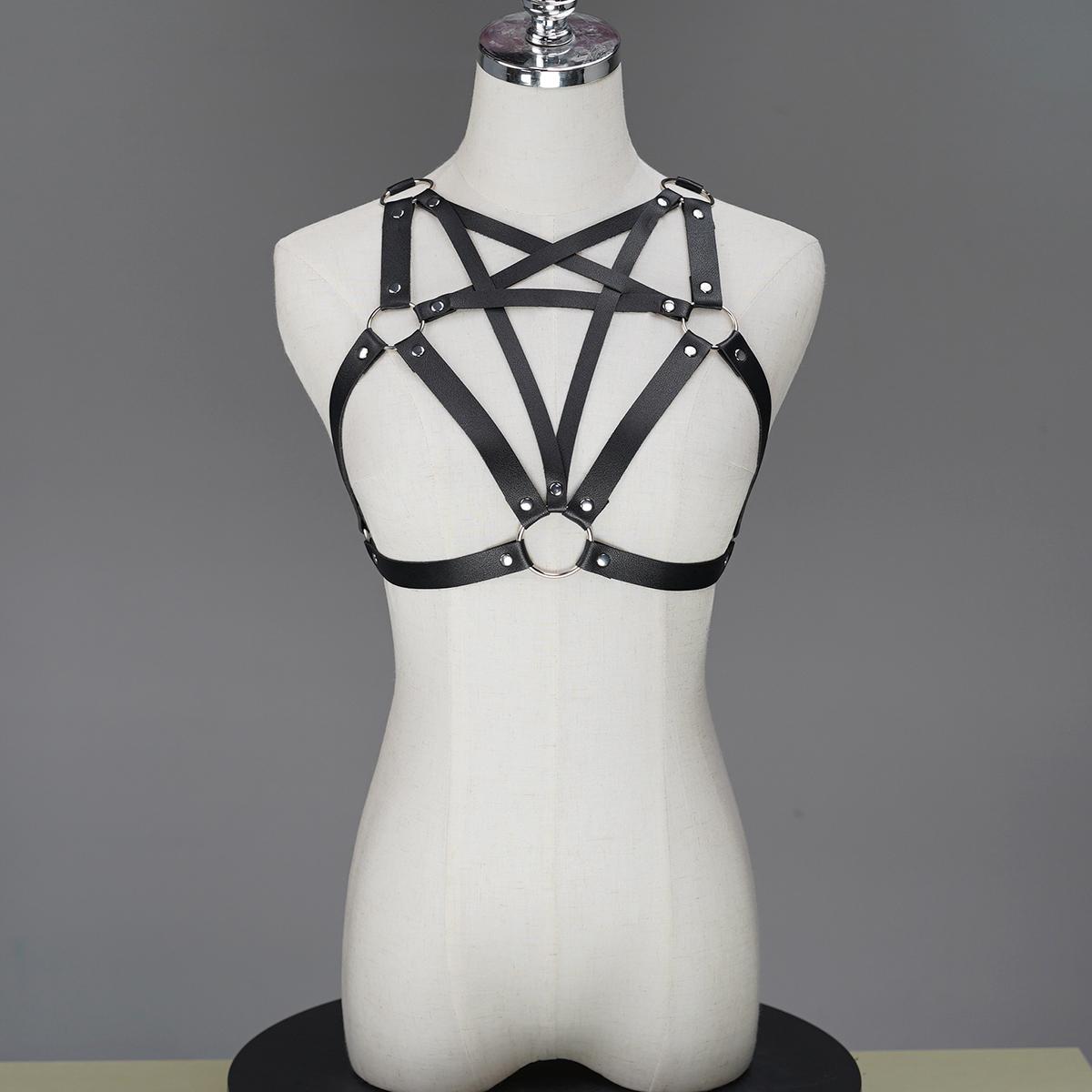 

Female Fashion Pu Leather Five-Pointed Star Sexy Sling Chest Body Sculpting Strap Harajuku Chest Strap Safety Belt Gothic Belt