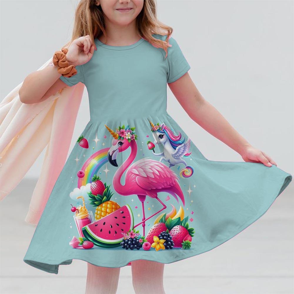 Robes d'été pour filles Licorne Enfants Robe à manches courtes Dessin animé Tout-petits Décontracté Robes droites Vêtements pour enfants 3-12 ans