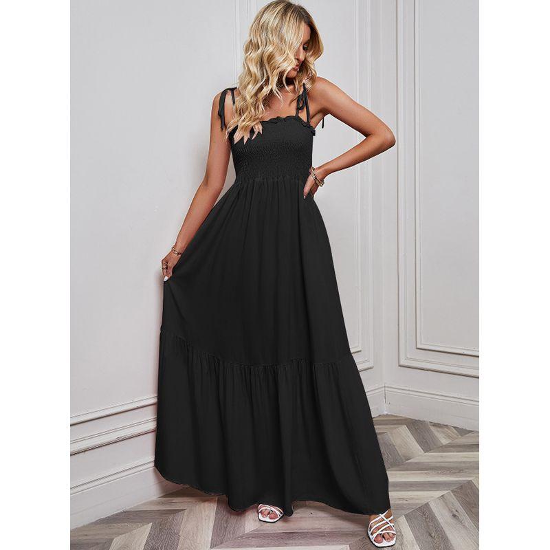 

Однотонное платье халтер и на шнуровке, длинное платье на бретелях, с завязками, женское Black L