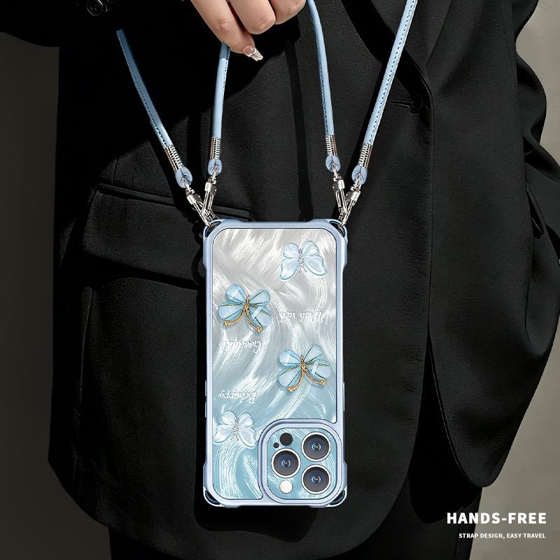 Smudged butterfly doll is suitable for Apple 11promax mobile phone case iphone11 four-corner lanyard 11 feather yarn 11 women