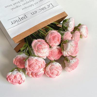 3Pcs Artificial Rose Flowers Crochet Flower Handmade Rose for Home Decoration Gifts for Friends Family Valentine's Day Anniversary Graduations Wedding