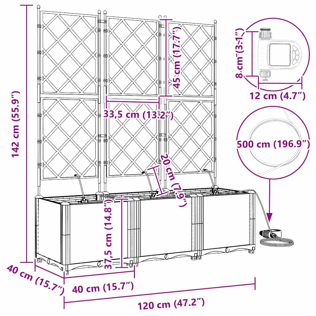 Garden Planter Set 3 Pcs Light Grey 120 X 40 X 142 Cm Plastic