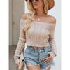 Women's Autumn and Winter Knitted Navel Short One-line Collar Slim Sweet Jumper