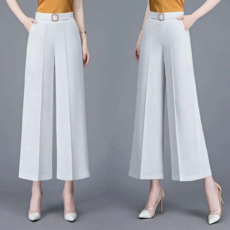 High-Waisted Wide-Leg Summer Pants for Women - Casual, Loose Fit with Elastic Waist