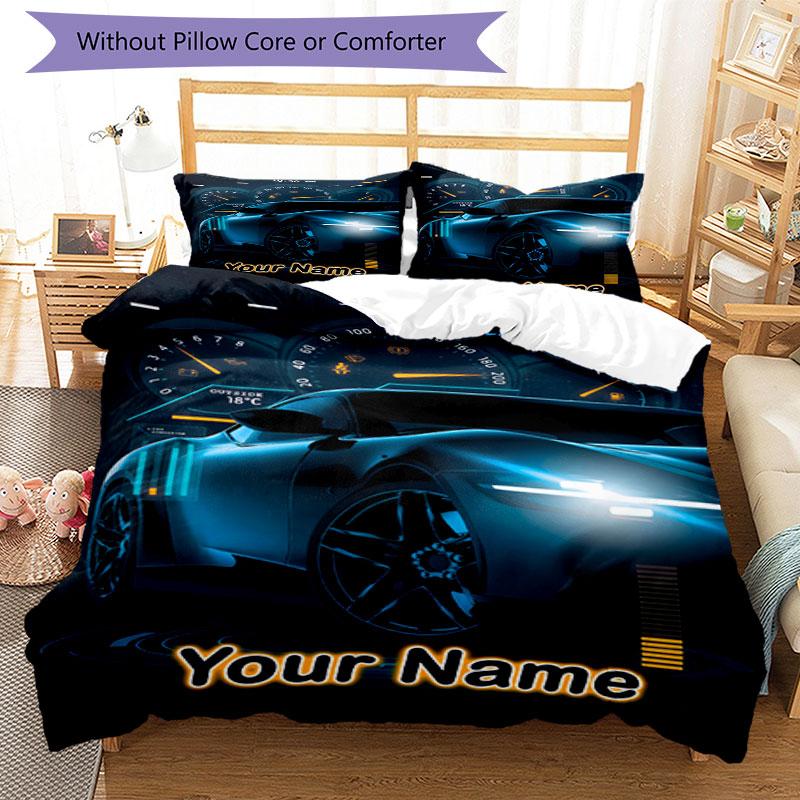 3PC Custom Name Night Drive Adventure Bedding Set Duvet Cover Closure Includes 1 Duvet Cover & 2 Pillowcases for Bedroom