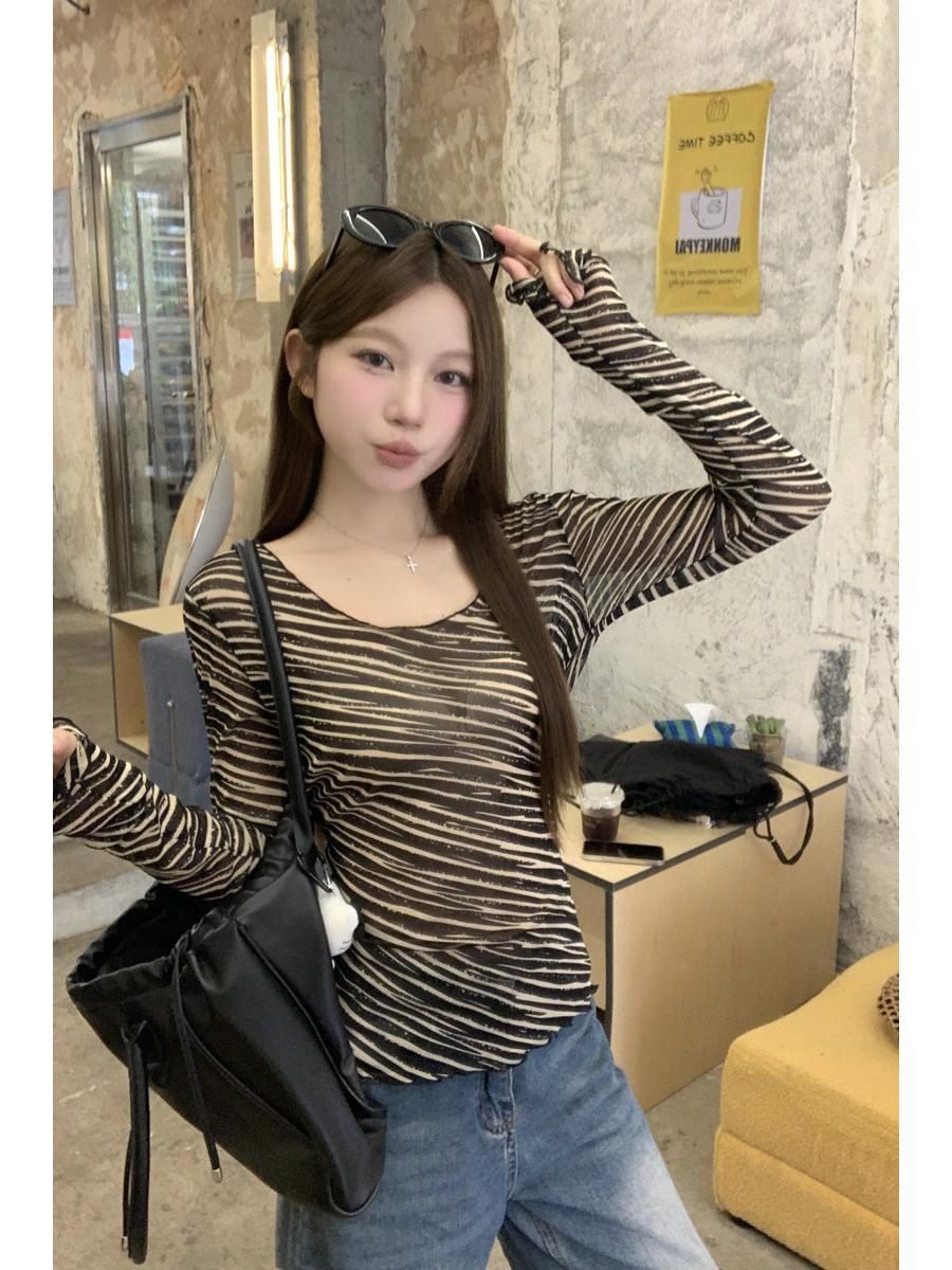 2025 Autumn Women s Retro Slim Fit Stripe Long Sleeve T-shirt Large