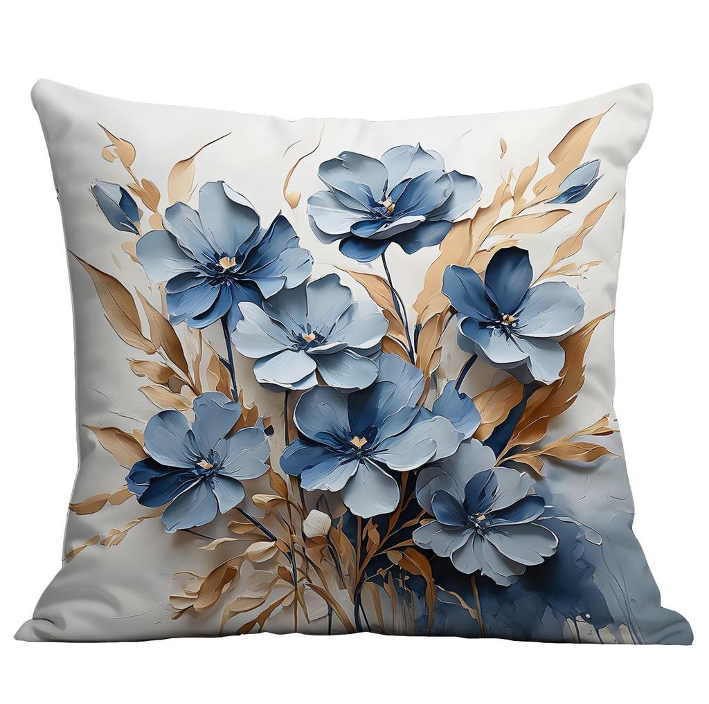 New Imitation 3d Blue Floral Pillowcase Small Fresh Home Cushion Pillowcase Decoration