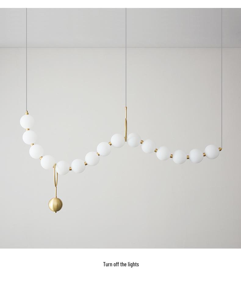 Nordic All-Copper Chandelier: French Pearl Necklace Design with Buddhist Beads and Acrylic for Dining and Living Rooms