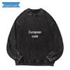 Unisex vintage-tvättad europeisk överdimensionerad hoodie - Stor, lös passform, tryckt, avslappnad