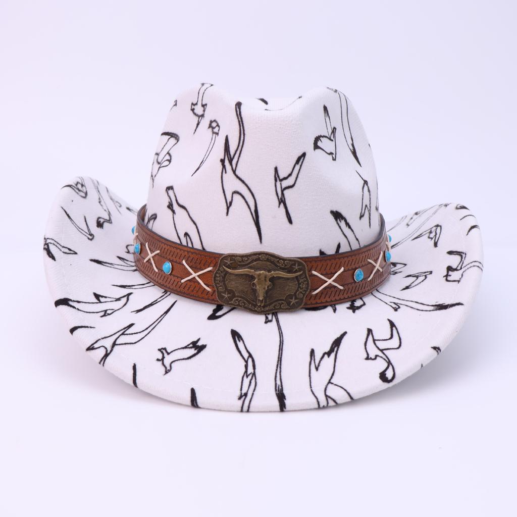 New European and American jazz hat printed western cowboy hat British style sun protection sun hat beach travel top hat