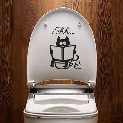 Engraçado shh gato assento de vaso sanitário adesivo sinal de entrada decalque personalidade adesivo de parede do banheiro