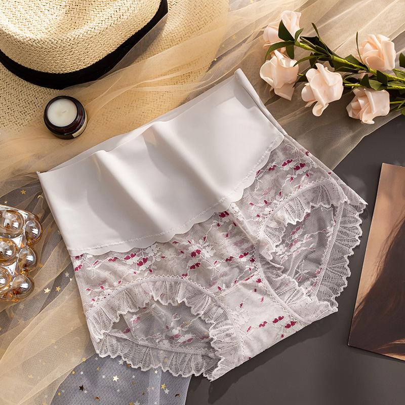 Untouched Mid Waist Women's Underwear Jacquard Pleated Breathable Lace Triangle Panties