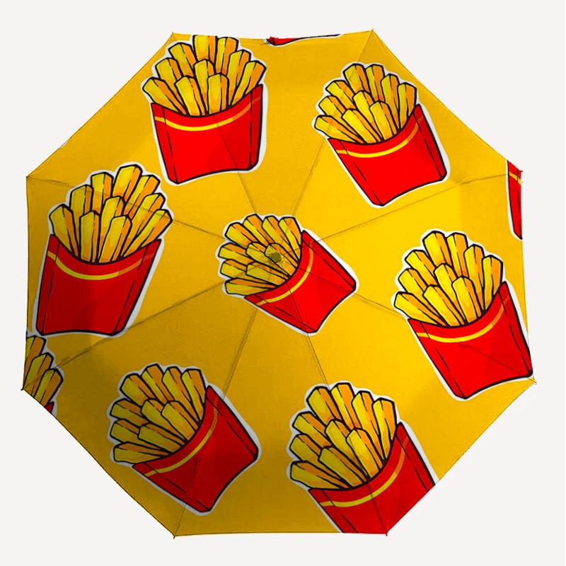 1PC french fries yellow background Umbrella-8-Rib Reinforced Portable Folding Travel Suitable for All Seasons Outdoor Daily Use-H0389