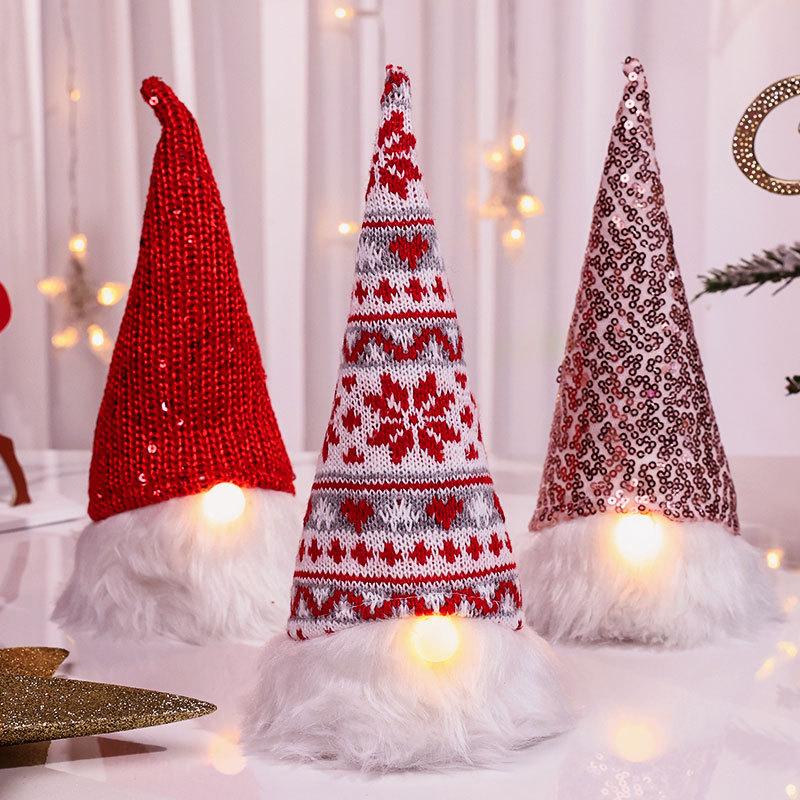 Knitted Sequin Fabric Faceless Old Man Light Up Doll Christmas Decoration Light Up Old Man