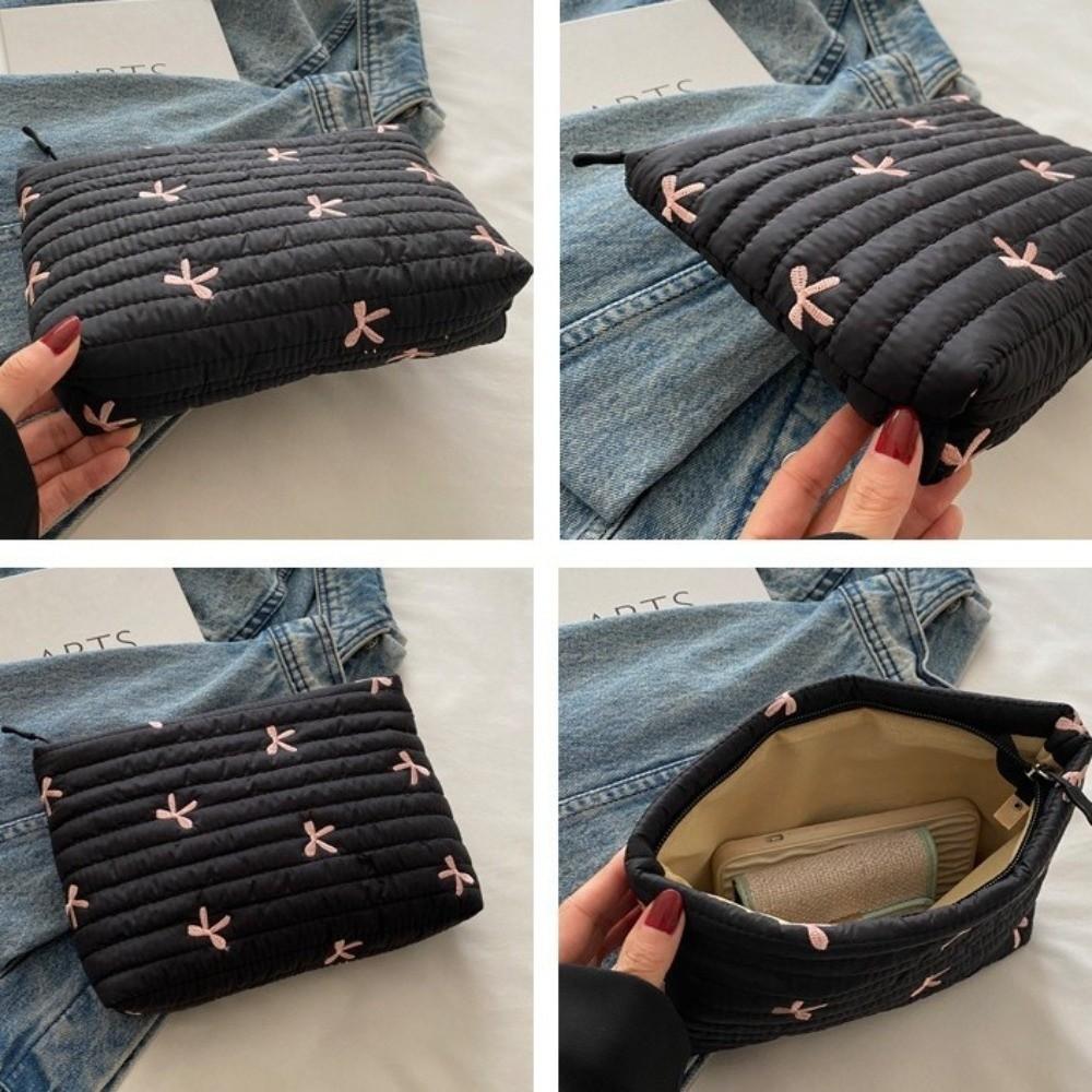 Quilted Bow Cosmetic Bag Multi-functional Sanitary Napkin Storage Bag Portable Toiletry Bag  Trave