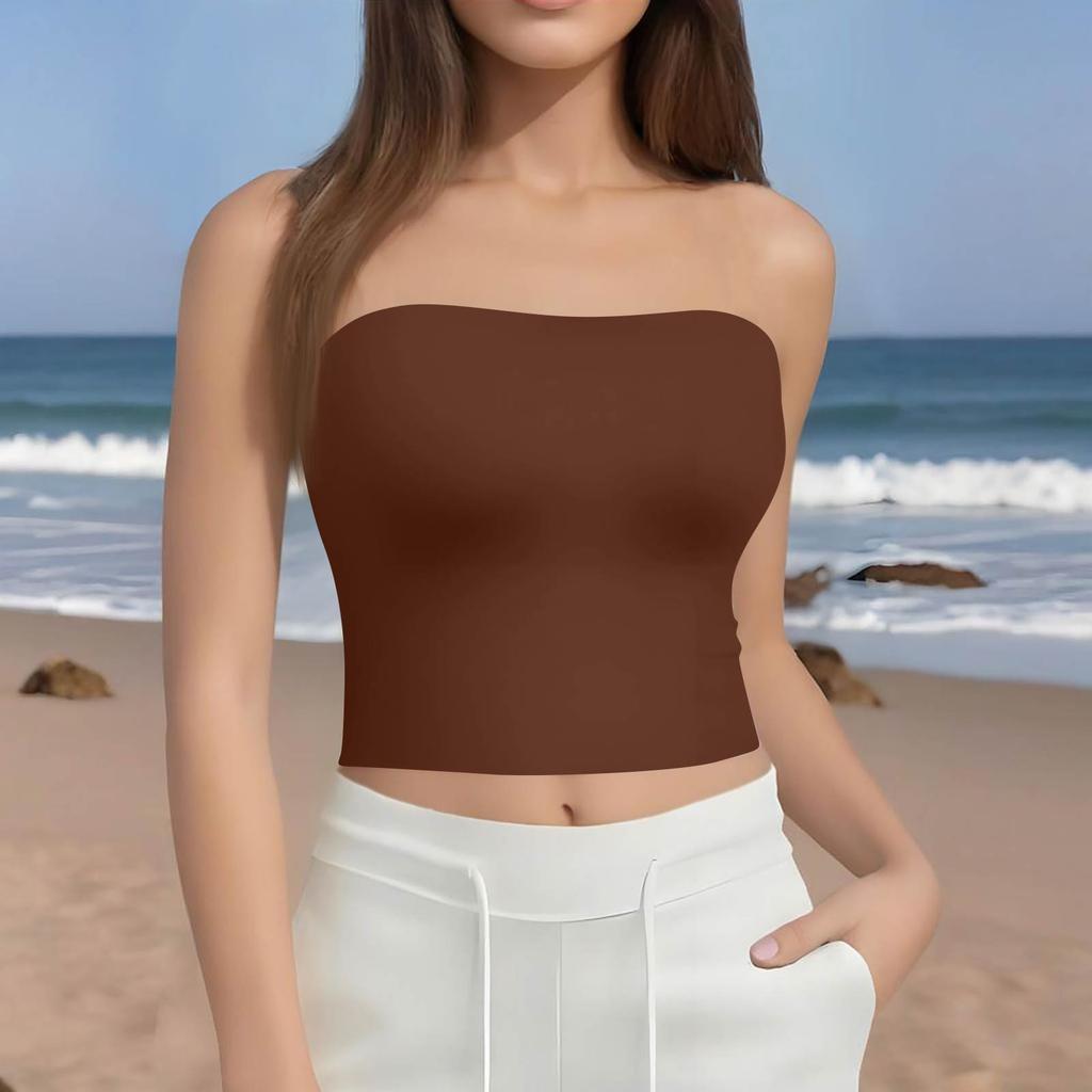 Korte topper for kvinner Sexy Cami Tank Sommer Tube Ermeløs Ensfarget Camisole Skjorte Vest
