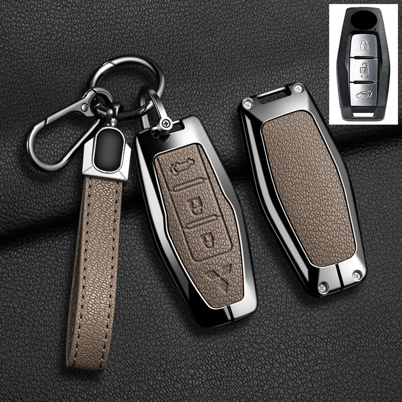 Car Control Remote Key Case Cover For Mitsubishi Outlander 2022 - 2024 2 3 4 Buttons Zinc Alloy Leather Keychain Accessories