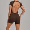 Damen-Jumpsuit mit überkreuztem Rücken und verstellbaren Trägern: Rundhalsausschnitt, Enganliegend, Po-Hebende Shorts, Yoga-Bodysuit (Modell 2701)