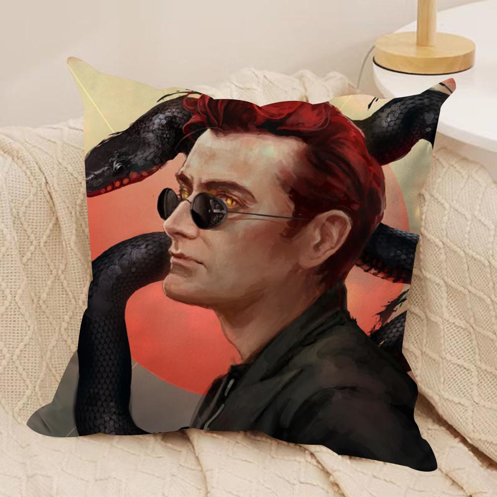 Tv GGood Omens Cushion Cover Silky Short Plush DoubleSided Printed Pillow Case for Sofa All Seasons Home Decor Gift