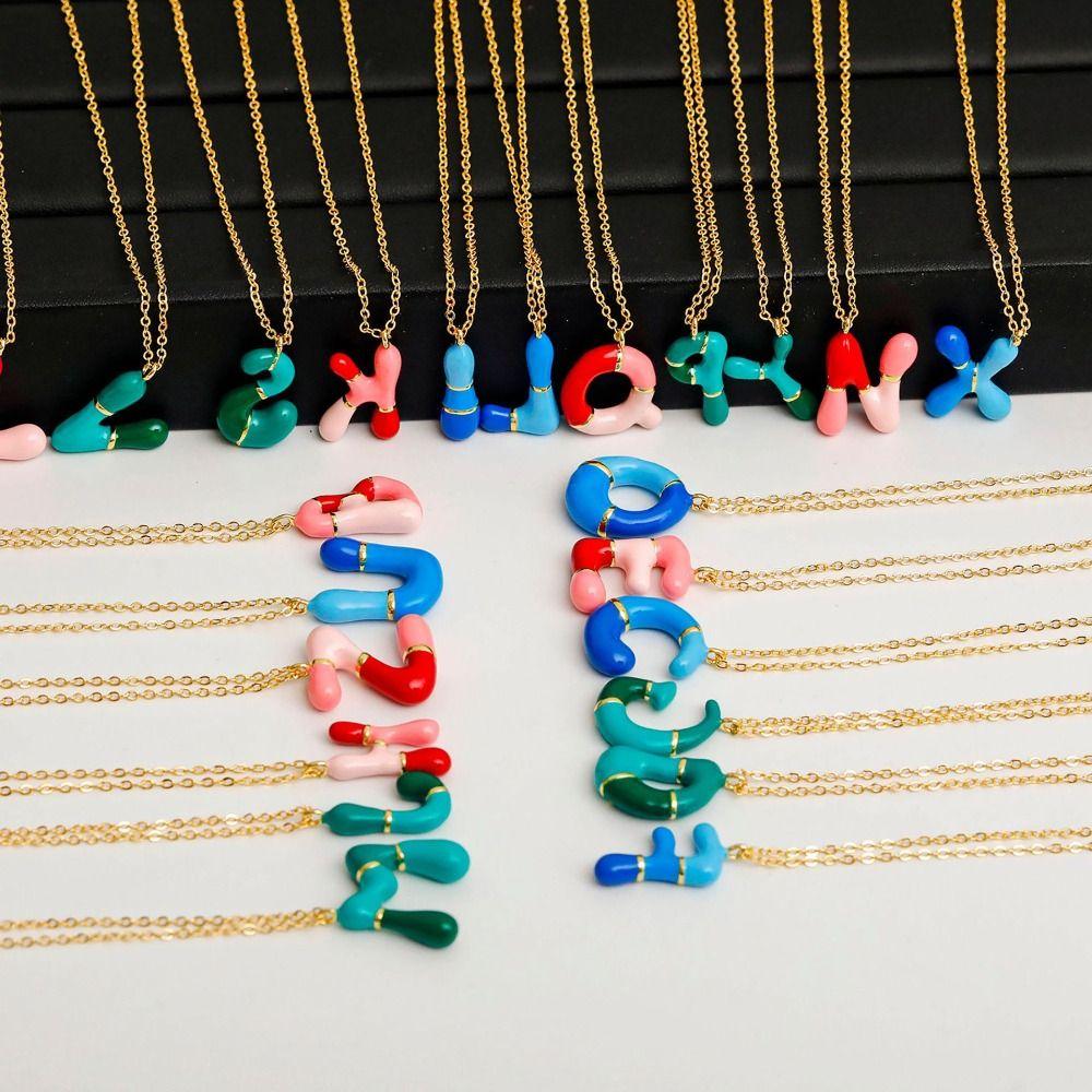 Bubble Alphabet Pendant Necklace Dripping Oil Minority Clavicle Chain Men