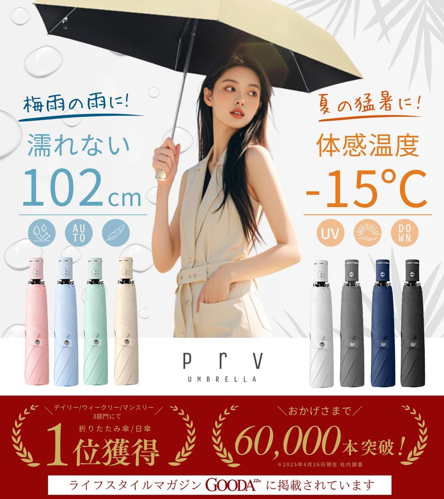 Prv In 220g Lighter Than a Smartphone Feel Temperature Folding For Both Sunny and Rainy Days Automatic Opening and Closing Large Stays Dry 102cm Super