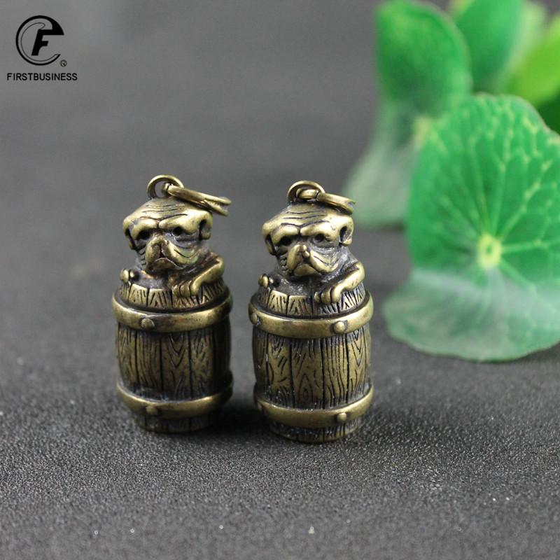 Vintage Brass Dog barrel Miniature Figurines Lucky Desktop Ornament Home Decorations Fragrant incense holders Keyring