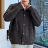 Lightly Mature Korean Style Black Turn-down Collar Knitted Cardigan Coat Men's Autumn Wear High-Grade Casual Sweater